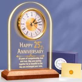 OkiyiD 25th Anniversary Wedding Gift, Anniversary Quartz Clock, Desk Table Clock, 25 Years of Marriage, Silver Wedding for Couple, Parents, Grandparents (25th Anniversary), OK-UVSZ000