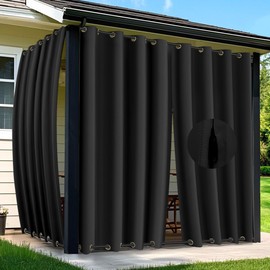 Arfntevss Outdoor Curtains for Patio Waterproof 2 Panels Blackout Curtains 84 inch Long with Zipper Top & Bottom Grommet Sun Blocking Outdoor Privacy Drape for Gazebo Porch Pergola (54x84, Black)