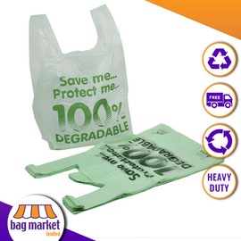 Bag Market | 100 x Large Heavy Duty 100% Degradable Carrier Bags - 11" x 17" x 21" | Shopping/Supermarket/Eco