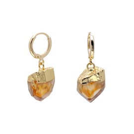 Yellow Citrine Rough Stone Crystal Point Dangle Earrings for Women, Lever Backs