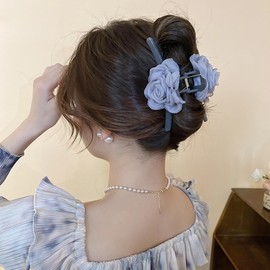 Wiwpar Big Purple Flower Hair Claw Clip Strong Hold Nonslip Hair Clamp Thin Thick Hair Vintage Rose Floral Hair Claw Clip Barrette Hairpin Party Prom Accessories for Women (Purple, Free Size)