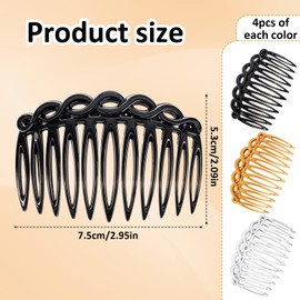 12 Pcs French Hair Side Combs for Women, Hair Combs for Women Accessories Hair Comb Accessories Set Plastic Twist Decorative Comb Hair Clips Bridal Wedding Veil Teeth Hair Combs for Multiple Hairstyle