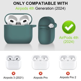 MATEPROX Compatible with AirPods 4 Generation Case[2024], Soft Silicone Headphone with Keychain|Hand Strap, Full Protective Charging Earphone Cover for Airpods 4th Gen-Pine Green