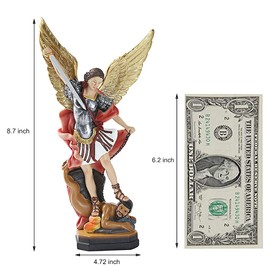 QIANLING 22 cm Statue of the Archangel San Miguel St Michael Statue Colourful Resin St Michael the Archangel Victory Over Satan Collection Figures Suitable for Collection or Home Decoration