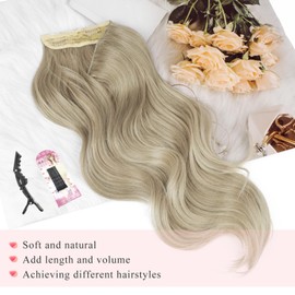 NANNAN Invisible Wire Hair Extensions - Transparent Wire Adjustable Size, 4 Secure Clips, Omber Dirty Blonde Long Wavy Synthetic Hairpiece for Women 22 Inch