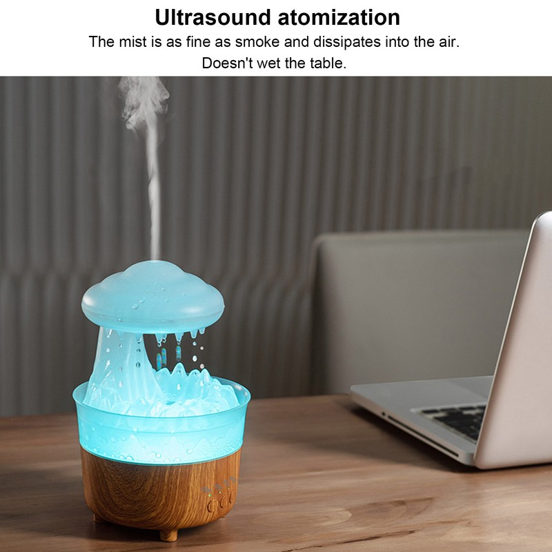 Rain Cloud Humidifier 7 Colors Light Remote Control Wood Grain
