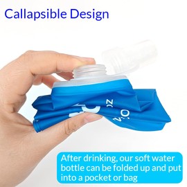 TACVEL 2 Pack 250 ml/8.5 oz Soft Flask, Flexible TPU Soft Water Flask for Running Vest, BPA-Free Hydration Flask for Running, Hiking, Cycling, Climbing-Blue