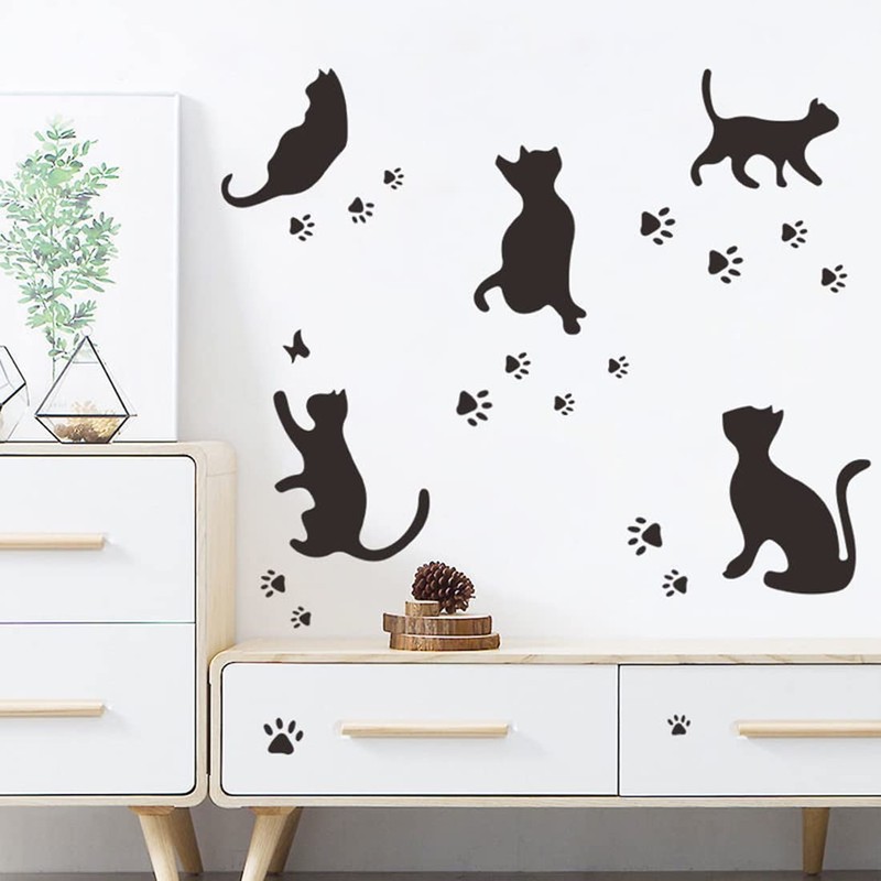 Fujitoya Wall Sticker Cat Black Cat Paw Print Living Room
