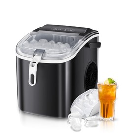 Antarctic Star Countertop Ice Maker Portable Ice Machine, Basket Handle,Self-Cleaning Ice Makers, 26Lbs/24H, 9 Ice Cubes Ready in 6 Mins, for Home Kitchen Bar Party (Black)