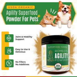 ZMA Pets Organic Agility Superfood Powder for Dogs & Cats – Support Agility & Mobility - USDA Organic Bone Broth, Turmeric, & 3 Functional Mushrooms
