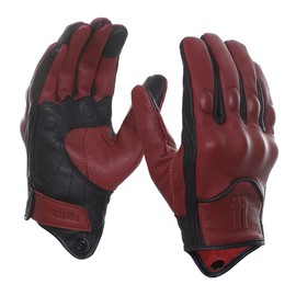 Harssidanzar Men's Full Finger Goatskin Leather Touchscreen Motorcycle Gloves GM028E, Red/Black, Size M