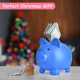 PJDRLLC Large Piggy Bank, Unbreakable Plastic Money Bank, Coin Bank for Girls and Boys, Large Size Piggy Banks, Practical Gifts for Birthday, Easter, Christmas (Dark Blue)