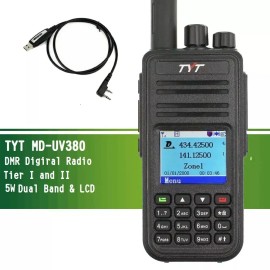 TYT MD-UV380 DMR 5 watts Dual Brand 136-174 &400-480mhz Walkie Talkie + Cable