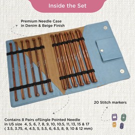 KnitPro Ginger Single Pointed Needle Set – 12 x 25cm Single Ended Knitting Pin Pairs Ginger Set for Beginners, Professionals & Gift Set, Brown