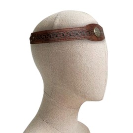 HiiFeuer Medieval Embossed Faux Leather Headpiece, Retro Renaissance Adjustable Headband, Cosplay Costume Accessories for LARP (Dark Brown A)