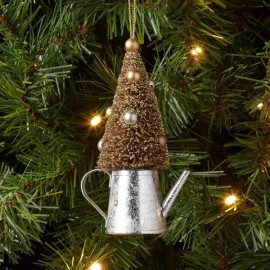 Wondershop Metal Watering Can with Bottle Brush Tree Christmas Tree Ornament Silver/Brown