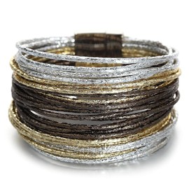 Fesciory Leopard Bracelet for Women, Boho Leather Wrap Multi-Layer Pearl Crystal Bracelet Bangle Jewelry (Leather String(GoldBrown))