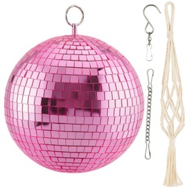 Espejo de bola de discoteca de 8 pulgadas con cadena plateada y bolsa de red bohemia, decoración colorida de discoteca, decoración de fiesta colgante para diseño de fiestas, decoración de boda