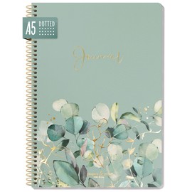 paper&you® Bullet Journal Dotted A5 with Spiral Bound "Minty Leaves" 160 Pages, Notebook Dotted with Spiral, College Pad, Spiral Pad, Notepad - Sustainable and Climate Friendly