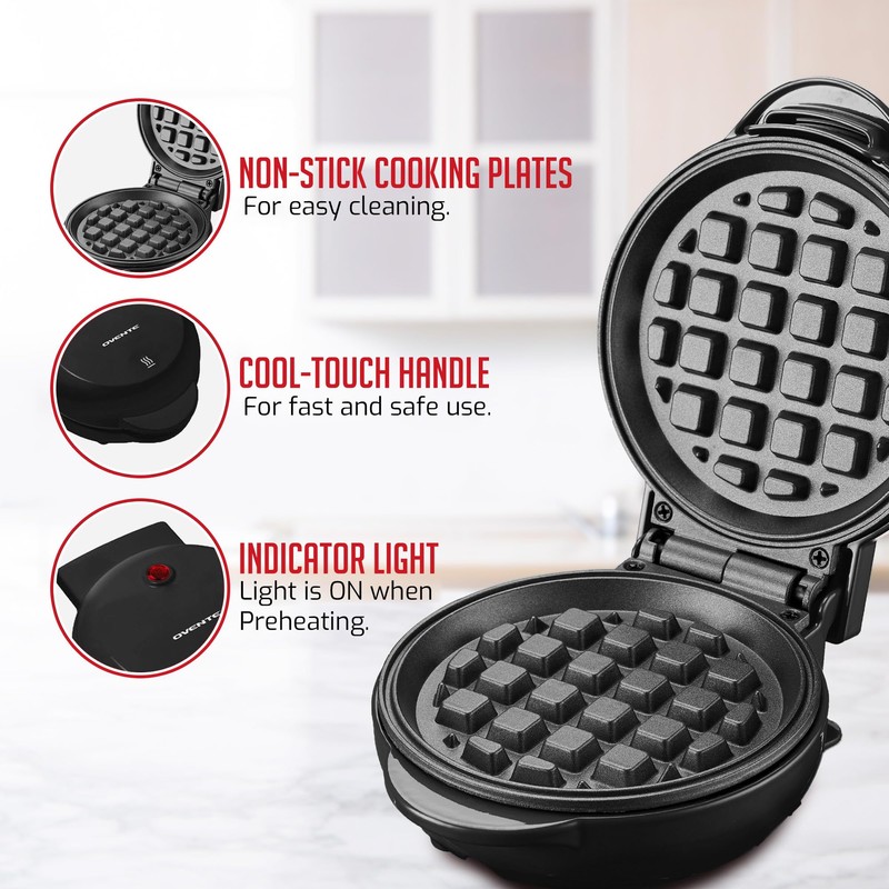 OVENTE Mini Waffle Maker Machine, 4-Inch Chaffle Mold with Non-Stick