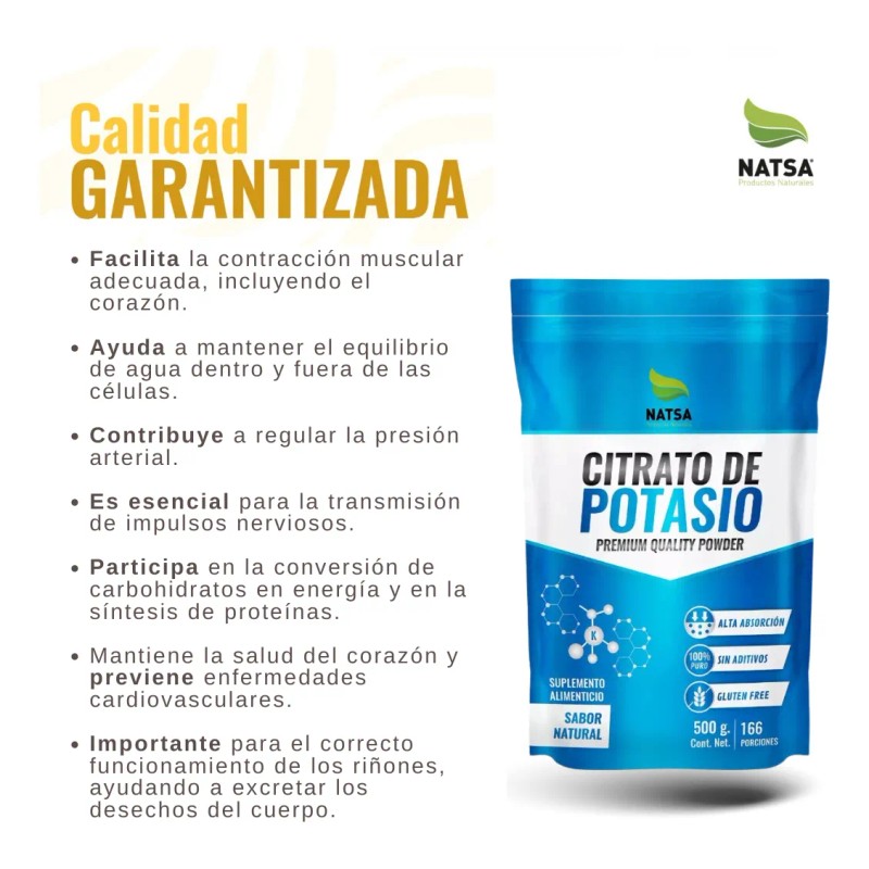 Citrato De Potasio, Calidad Premium, Bolsa 1 Kg Sabor Natural
