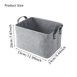 Light Grey Felt Storage Basket, Foldable Felt Storage Box, Felt Storage Box Without Lid, with Two Leather Handles, for Clothes, Towels, Toiletries, Books (33 x 24 x 20 cm)