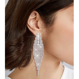 KristLand Long Tassel Earrings Gold Plated 925 Sterling Silver Ear Pin with Cubic Zirconia Crystal for Women Ladies Party Wedding Birthday Gift Box