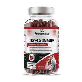 Pharmanostix Iron & Vitamin C Vegan Gummies - 60 Natural Cherry Flavour Gummies -Tasty Alternative to Iron Tablets -for Men, Women and Kids - Supports Cognitive Development & Red Blood Cell Formation
