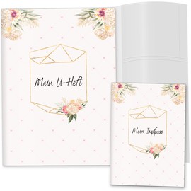 OLGS Booklet Cover Set of 3 Pink Hearts Examination Book Cover & Vaccination Certificate Cover Great Gift Idea Protective Cover (3-Piece Vaccination Certificate Cover without Personalisation, Floral)