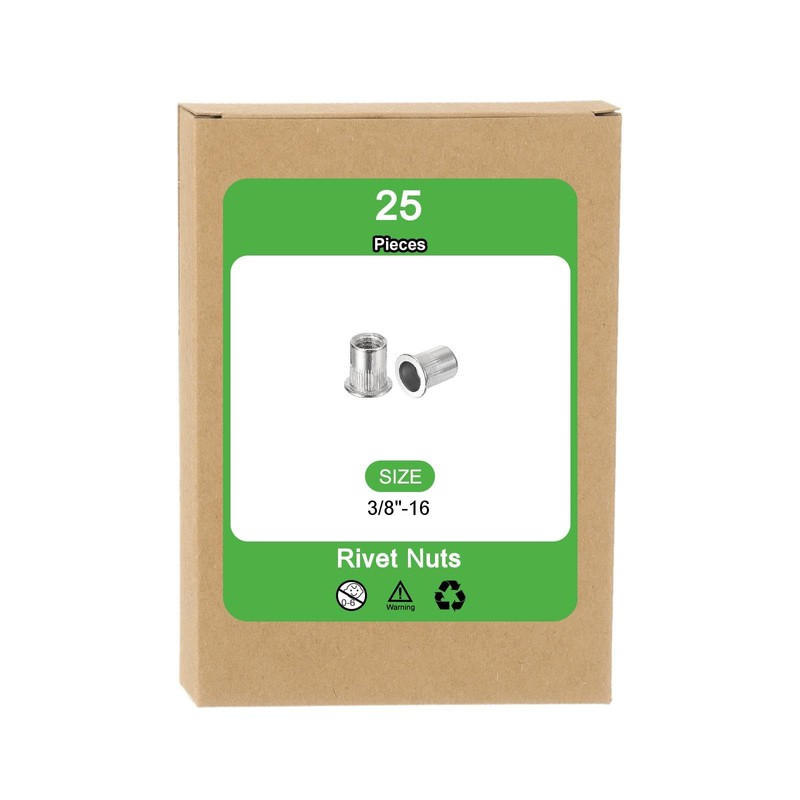sourcing map 25Pcs Rivet Nuts Flat Head, 3/8" Stainless Steel