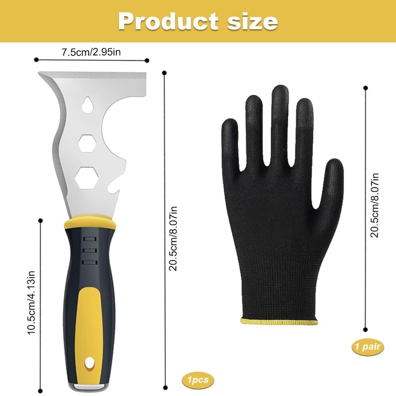 Wallpaper Scraper Tool with 1 Gloves, Stainless Steel 15-in-1 Paint