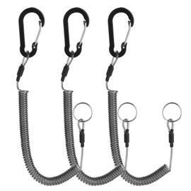 Dimeho Pack of 3 Spiral Key Chains, Outdoor Spiral Cable Elastic Fishing Lanyards, Retractable Safety Rope, Fishing Rod Holding Rope, Accessories with Clip Made of Aluminium Alloy for Pliers (Black)