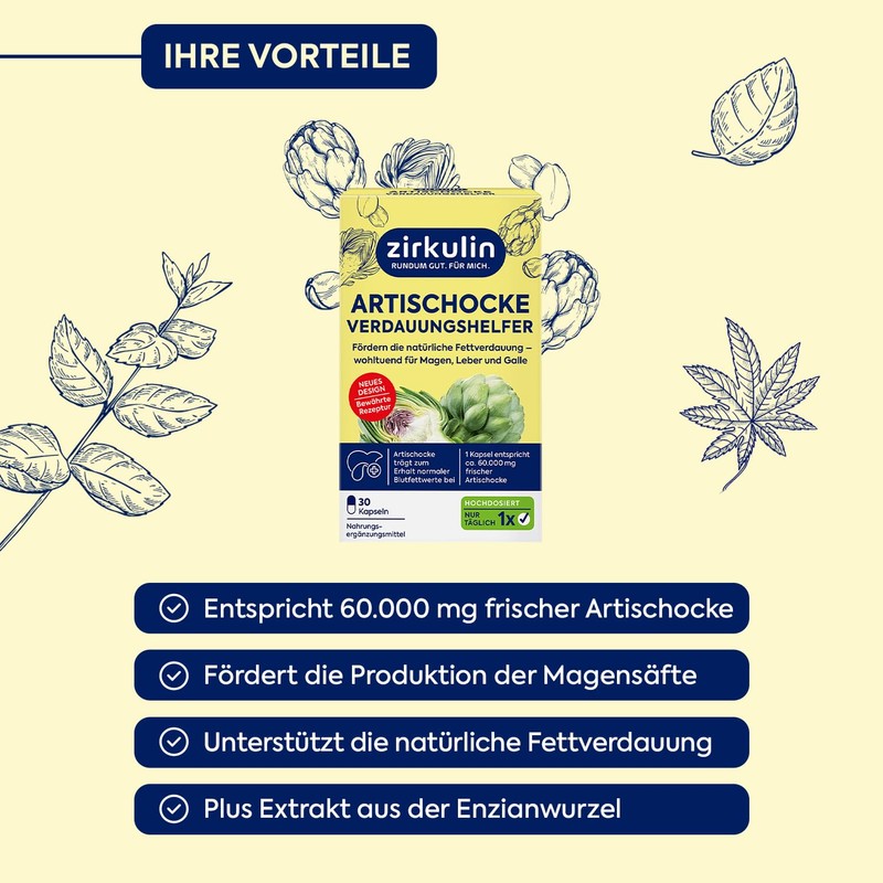 Zirkulin Artichoke Digestive Aid 30 Capsules - 60,000 mg per
