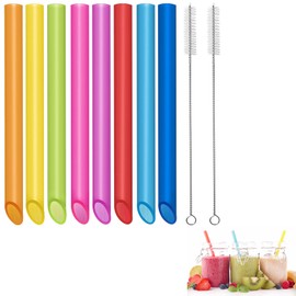 vgggrd 8 Pack Reusable Plastic Boba Straws, 12 mm X 10.3 inch Smoothie Straws with 2 Cleaning Brushes, Wide Straws for Bubble Tea, Tapioca Pearls, Milkshakes