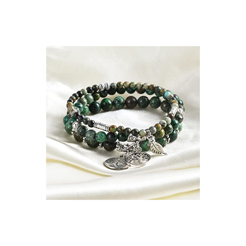 YGLINE Turquoise Crystal Beaded Bracelets,Healing Energy Tree Life Stone Reiki