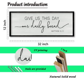 ZZJJHYWGQ Give Us This Day Our Daily Bread Wall Decor 32"x12" Kitchen Dining Room Sign Matthew 6:11 Wall Art Bible Verse Quotes Plaque (Black)