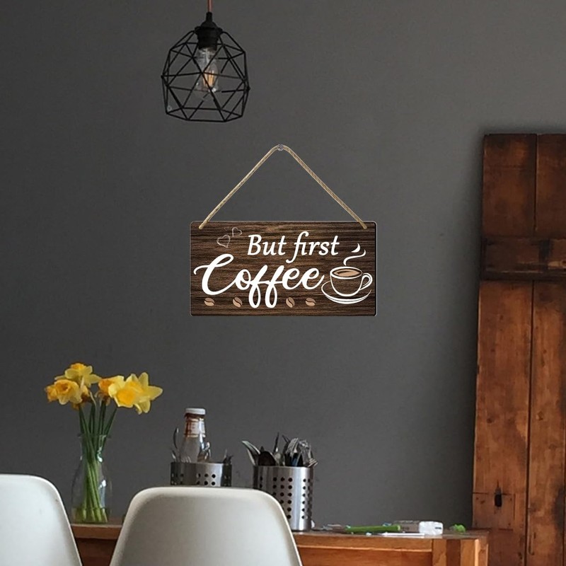 But First Coffee Sign - Wooden Coffee Bar Art, 6