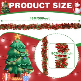59 Feet Christmas Tinsel Garland Metallic Christmas Tree Garland Glitter Tinsel Twist Hanging for Christmas Tree Decorations, Indoor and Outdoor Christmas Garland Decorations(Red Green)