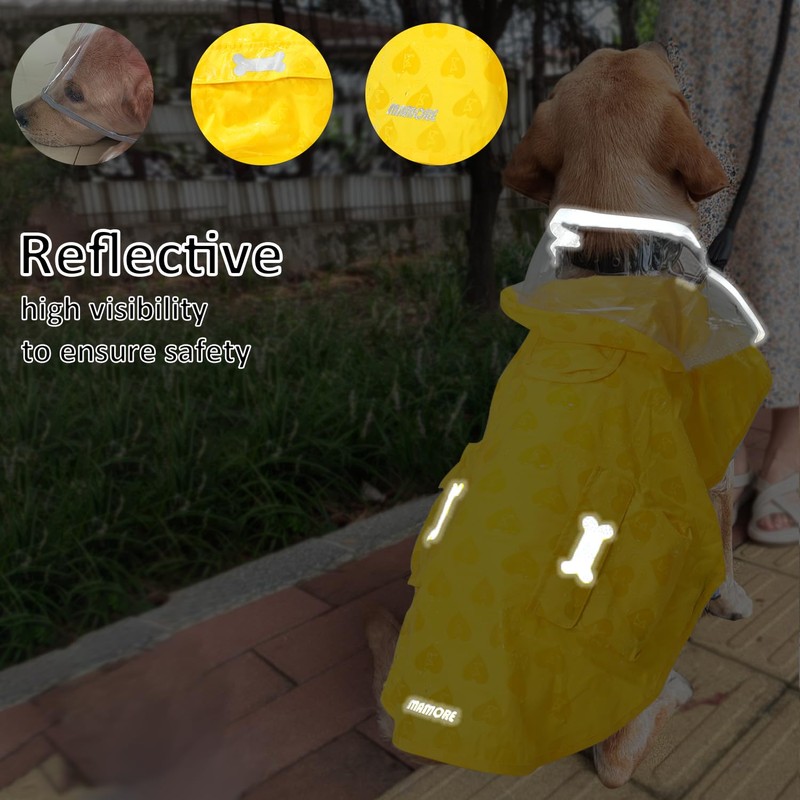 Waterproof Dog Raincoat, Adjustable Reflective Lightweight Pet Rain Clothes with