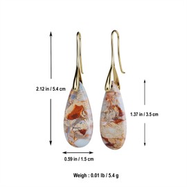 BOPOW Boho Dangle Drop Earrings for Women Western Handmade Jasper Stones Dangly Earrings for Women, Gold, Stone Gold Plate Brass, shoushan stone