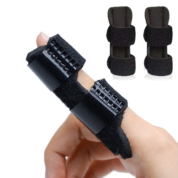 PeSandy Trigger Finger Splint, 2 PCS Adjustable Mallet Finger Splint Brace for Broken Finger Tendon Pain Relief, Comfortable & Breathable, Built-in Aluminium Support Trigger (Black & Black)