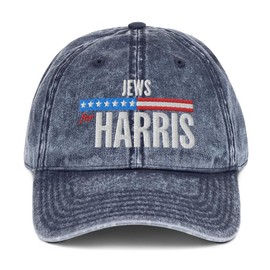 Jews for Harris Hat (Embroidered Vintage Cotton Twill Cap) Jews for Kamala Harris Hat Navy