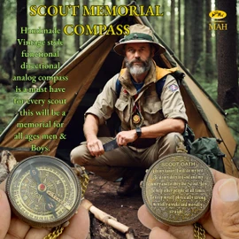 Scout Compass with Oath Message – Solid Brass Pocket Compass for Boys, Teens & Scouts | Inspirational Keepsake Gift for Eagle Ceremony, Graduation, Hiking, Camping, Outdoor Adventures, Promotion Gift