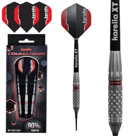 Karella Softdart Commander Silver 90% Tungsten Soft Darts, 19 g, for Electronic Dartboard, 2BA Thread, 3 Darts with Plastic Tip, Dart Machine, Tungsten, Professional Type with Flight and Shaft