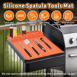 Silicone Grill Mat for Blackstone, Silicone Griddle Tools Spatula Mat with Drip Pad, for Outdoor Grill Kitchen Countertop, Reusable Black-Stone Griddle Accessories (Orange)