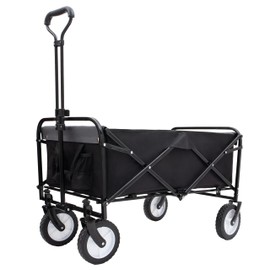 YLIEHS Convenient Collapsible Wagon Cart with Unique Strapping System, Heavy-Duty Frame and All-Terrain Wheels, Black