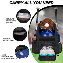 Goloni Youth Baseball Bag,Baseball Backpack with Shoes Compartment,Softball Bag with Fence Hook for T-Ball Bat & Equipment, for Batting Mitten, Helmet