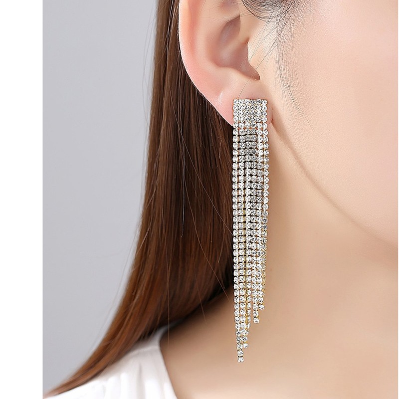 mecresh Gold Bridal Crystal Long Tassel Wedding Earrings for women