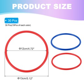 PATIKIL 5" Plastic Ring-Toss Rings for Bottles, 30 Pack Carnival Rings Plastic Hoops for Speed and Agility Practice Outdoor Party Favor, Red/Blue