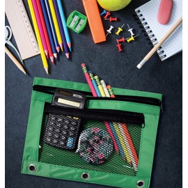 Better Office Products 3 Ring Pencil Pouch, 12 Pack, with Mesh Window, 2 Compartments, Assorted Colors